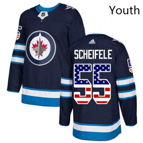 Youth Adidas Winnipeg Jets 55 Mark Scheifele Authentic Navy Blue USA Flag Fashion NHL Jersey
